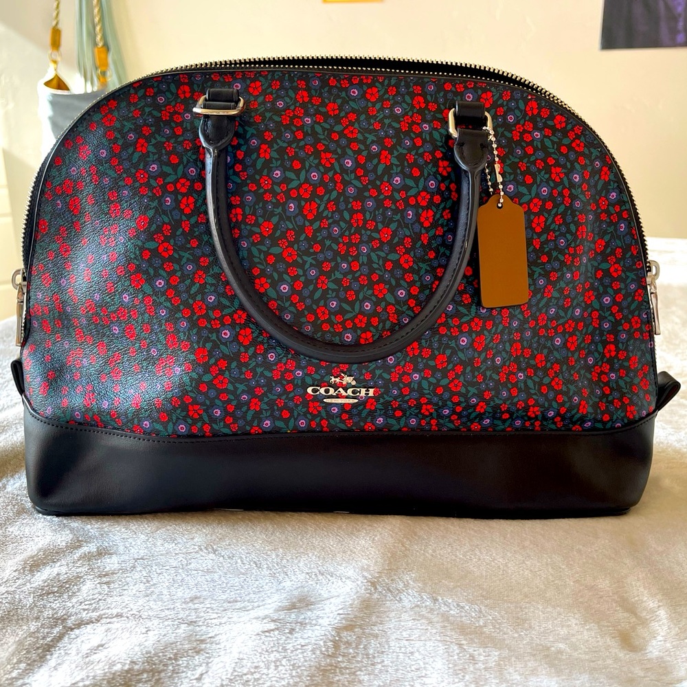 Poppy-Patterned Coach Bag with Cross-Body Attachment
